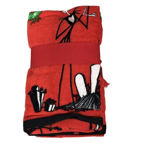 Disney Jack Skellington Christmas hand towel Set Of 2 Red Black NWT New - Picture 2 of 4